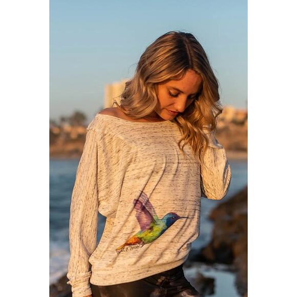 Third Eye Threads Womens Humming Bird Dolman Crystal Infused Size M - Picture 1 of 9